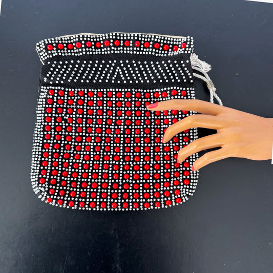 1960s Reversible Beaded Drawstring Purse Pouch