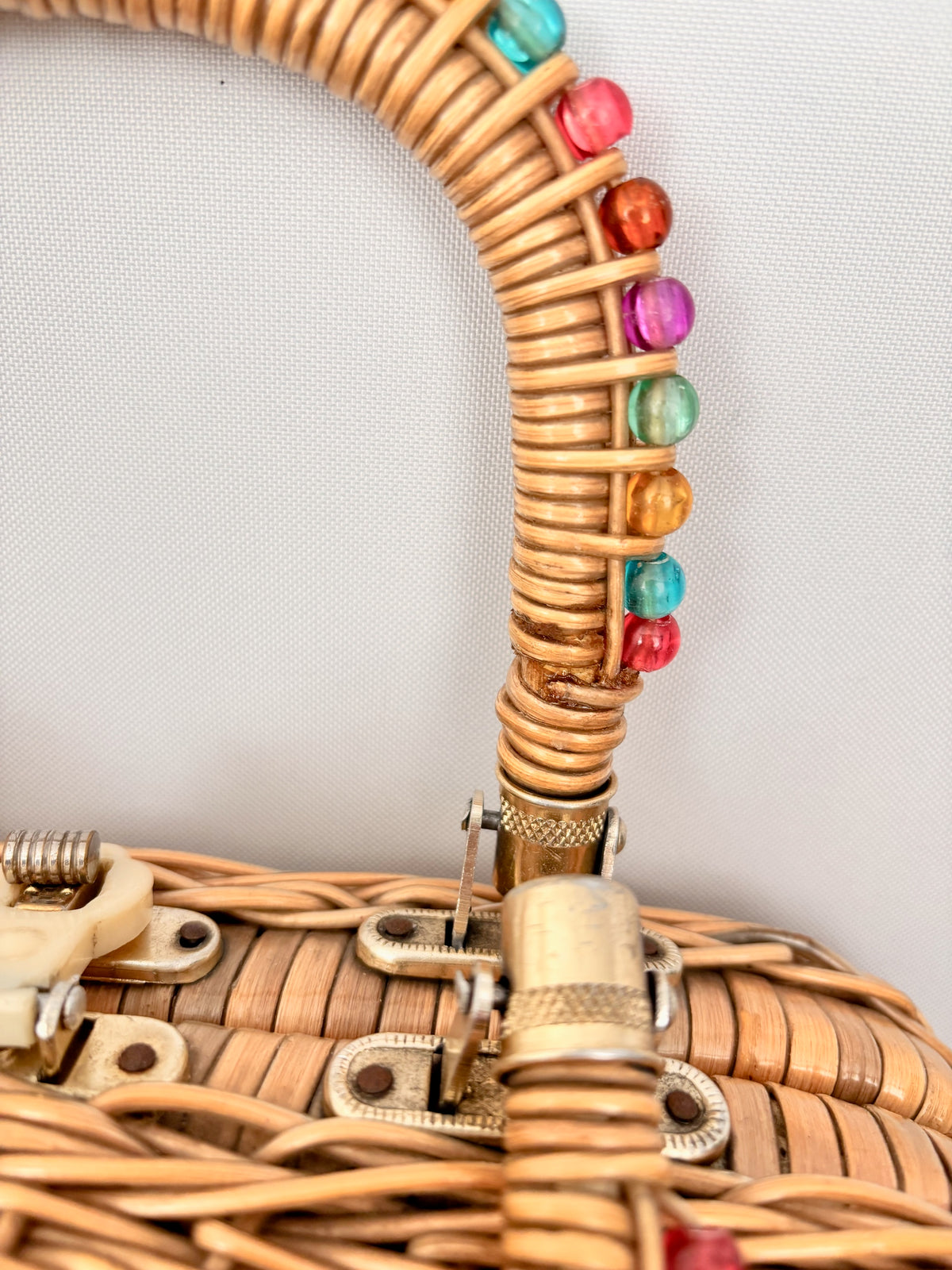 1960s Beaded Wicker Handbag
