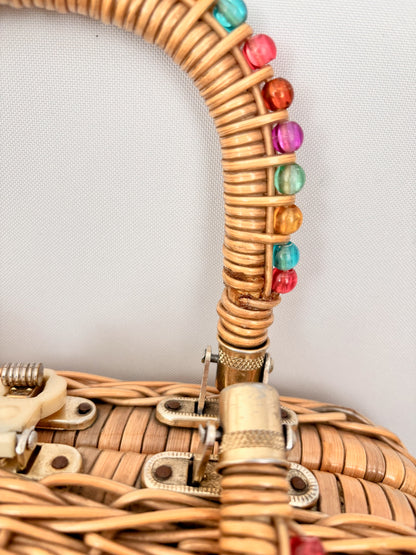 1960s Beaded Wicker Handbag