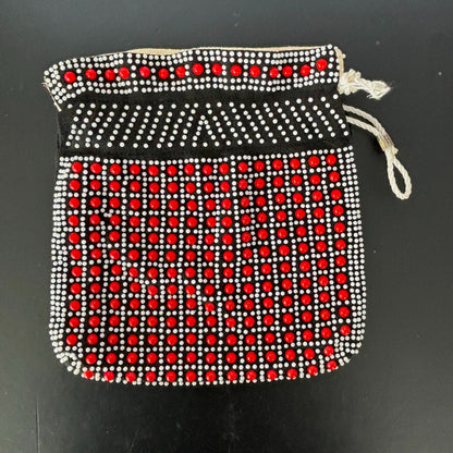 1960s Reversible Beaded Drawstring Purse Pouch