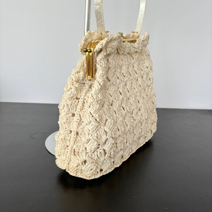 1950s Raffia Handbag with Lucite Handle