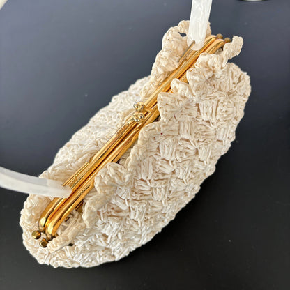 1950s Raffia Handbag with Lucite Handle