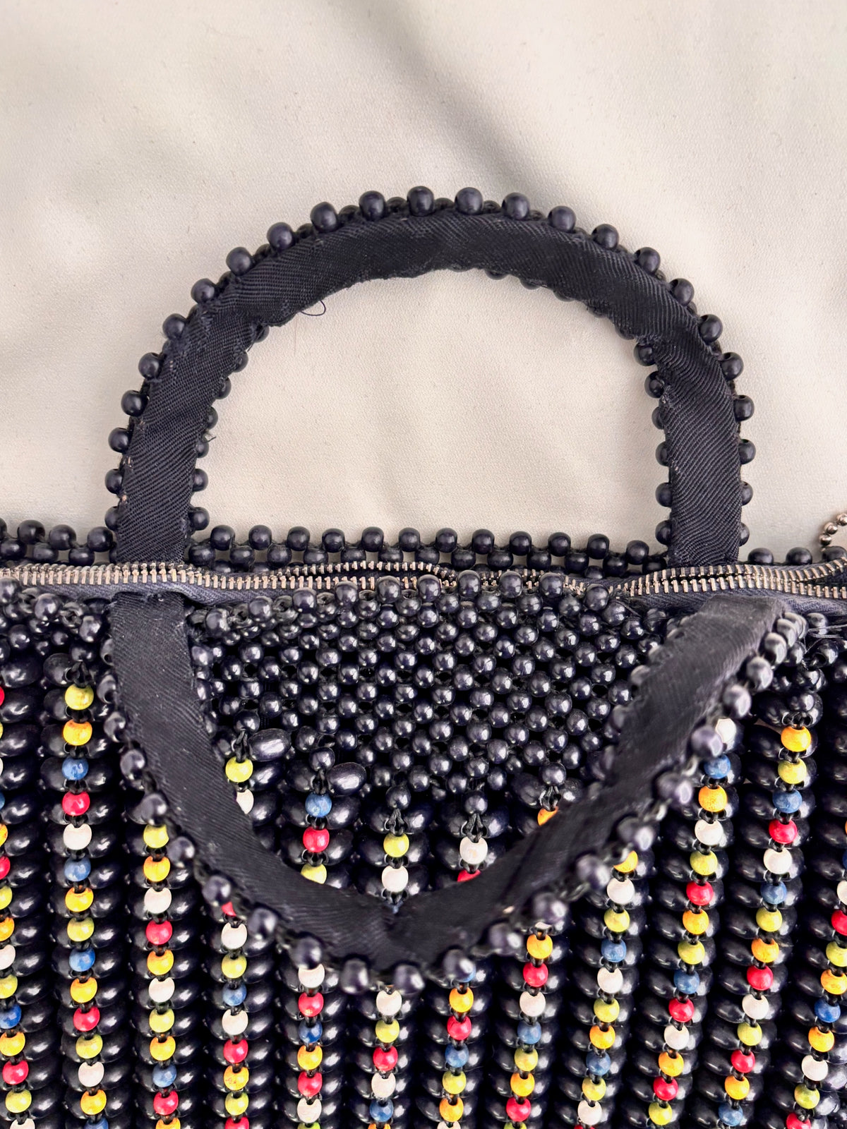1940s Dark Navy Wooden Beaded Handbag