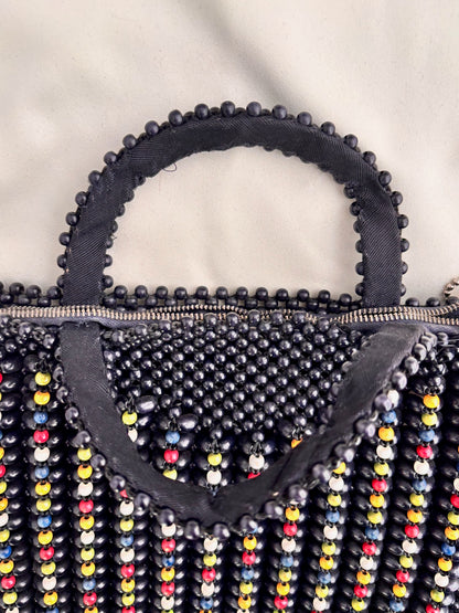 1940s Dark Navy Wooden Beaded Handbag