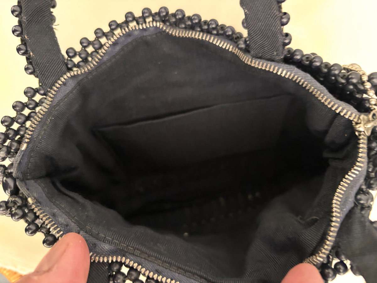1940s Dark Navy Wooden Beaded Handbag