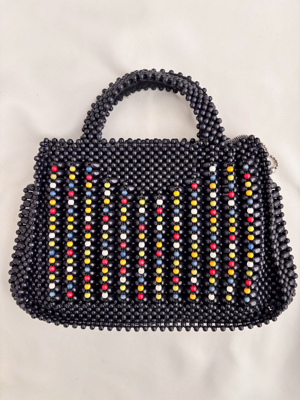 1940s Dark Navy Wooden Beaded Handbag