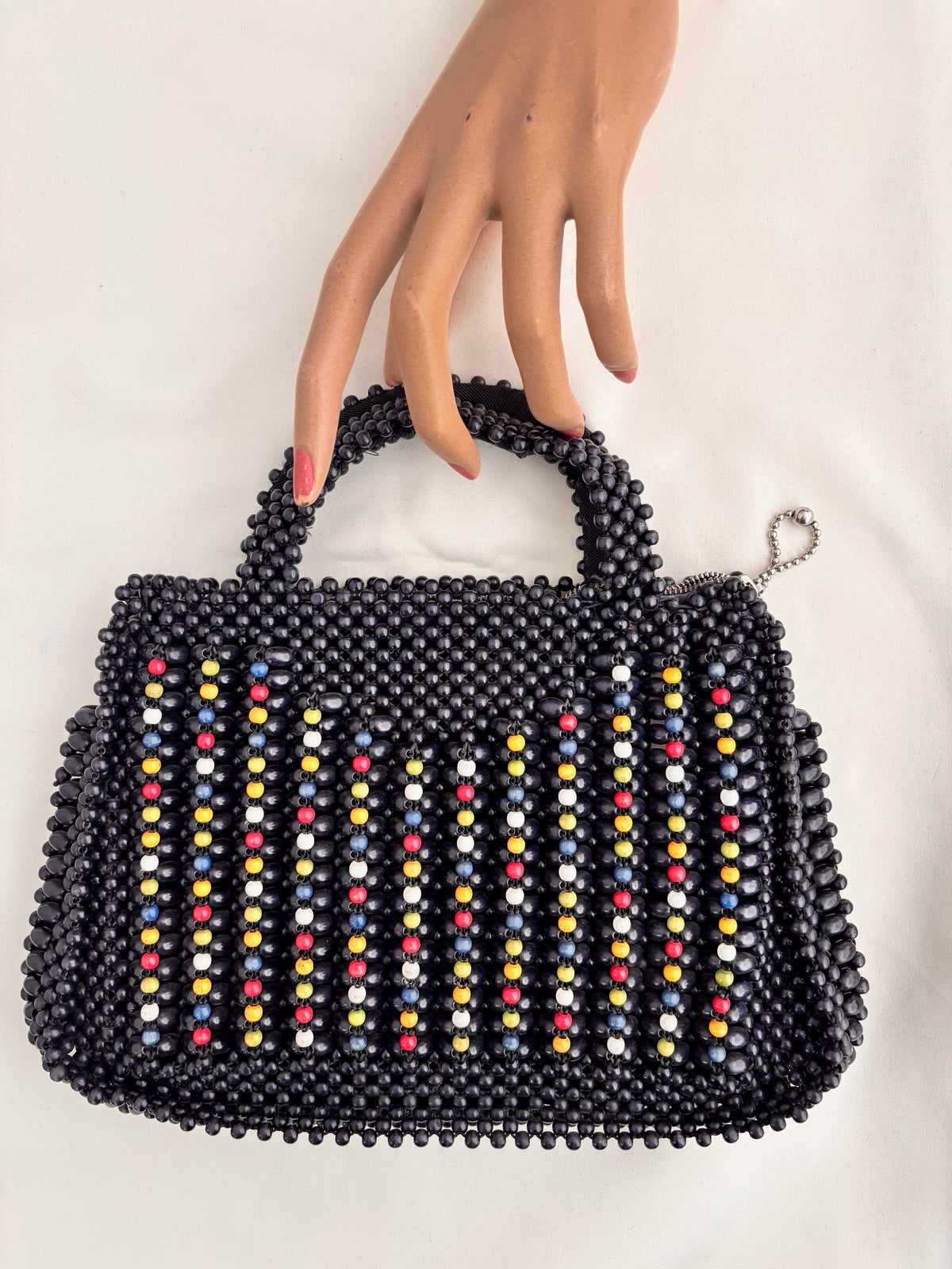 1940s Dark Navy Wooden Beaded Handbag