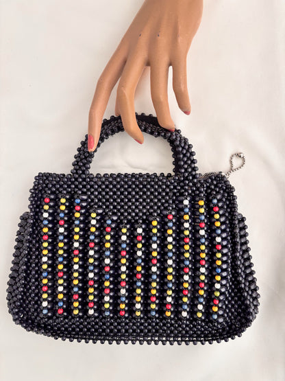 1940s Dark Navy Wooden Beaded Handbag