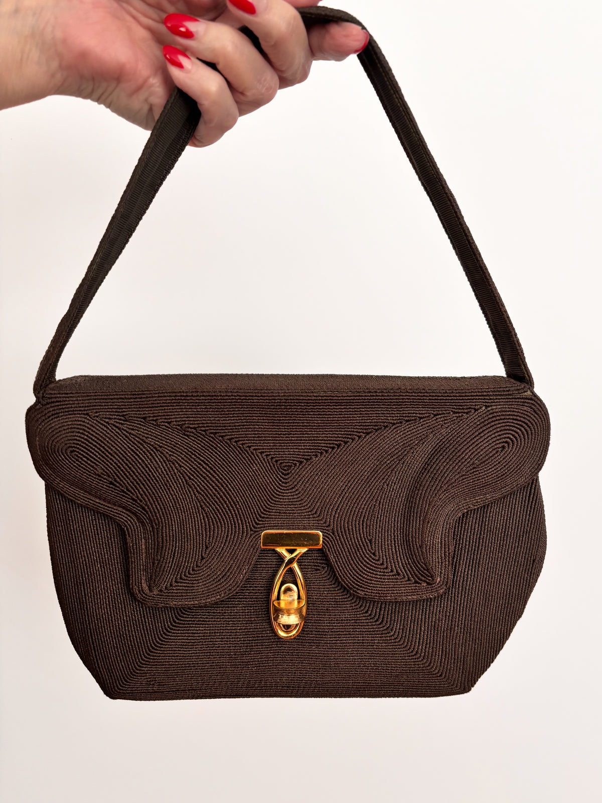 1940s Brown Genuine Cordé Handbag