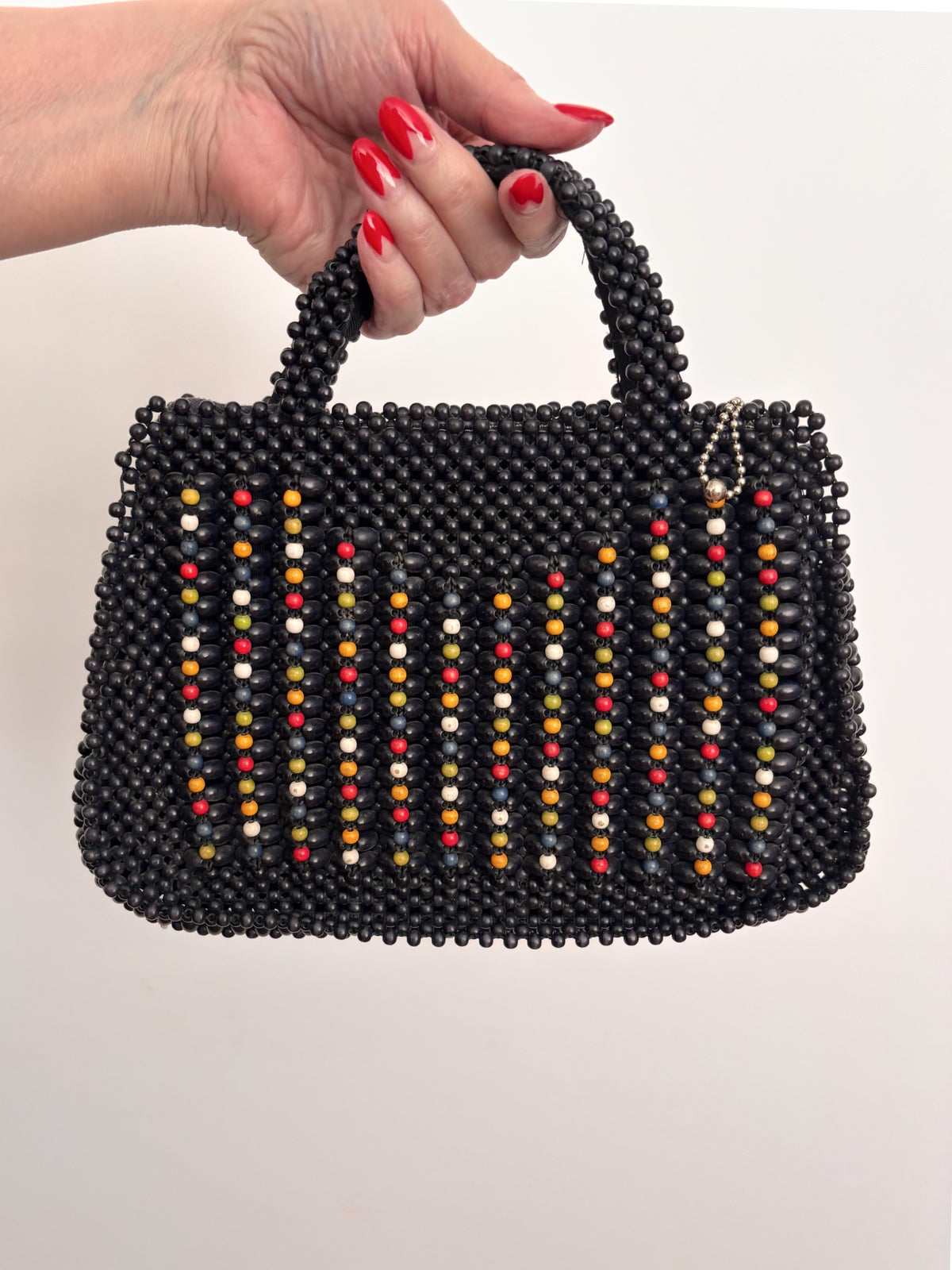 1940s Dark Navy Wooden Beaded Handbag