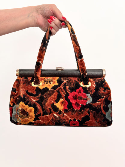 1960s J.R. Florida Floral Velvet Handbag