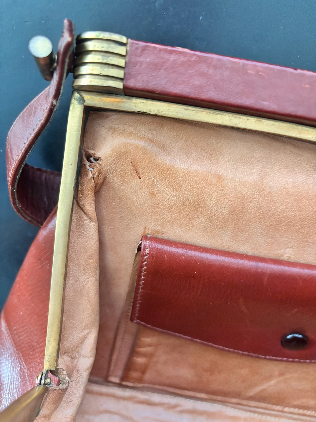 1930s/40s Brown Leather Art Deco Handbag