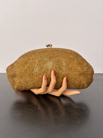 1950s Gold Hand Beaded Evening Clutch Japan