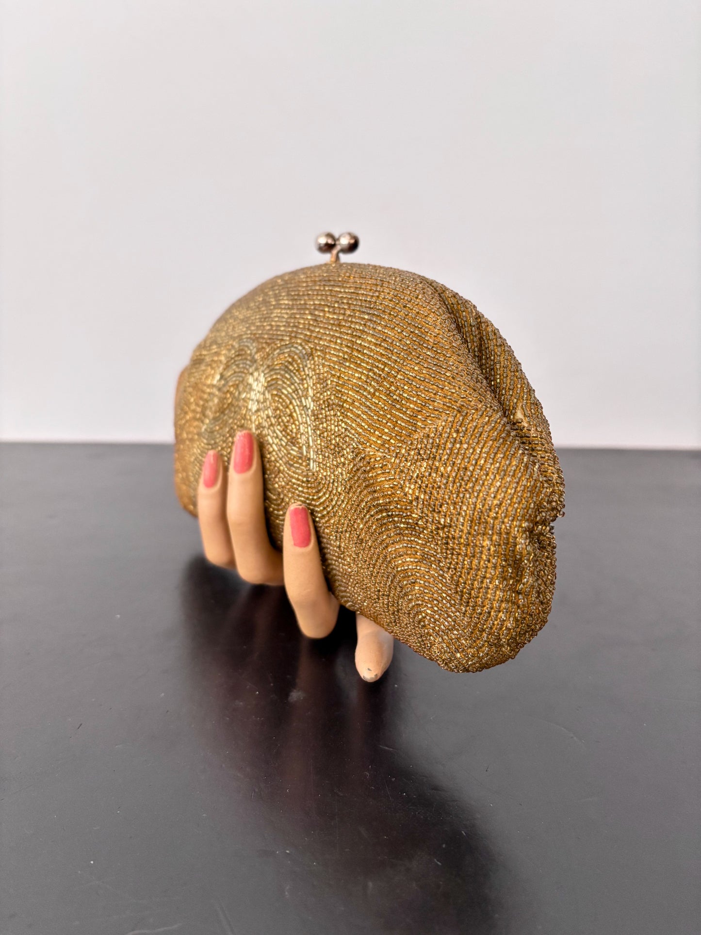 1950s Gold Hand Beaded Evening Clutch Japan