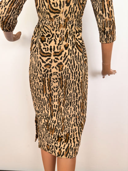 XS | 1950s Leopard Print Bombshell Wiggle Dress
