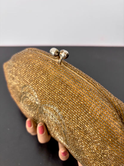 1950s Gold Hand Beaded Evening Clutch Japan