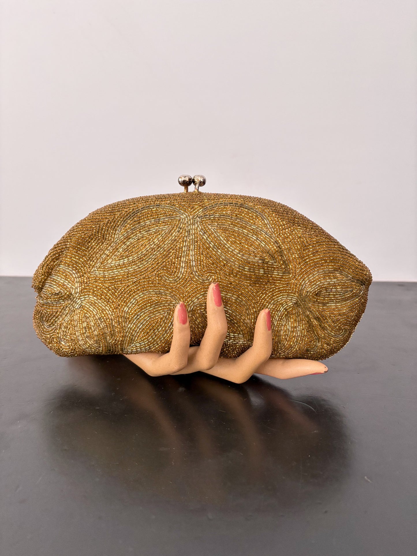 1950s Gold Hand Beaded Evening Clutch Japan