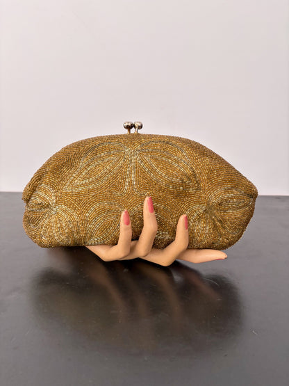 1950s Gold Hand Beaded Evening Clutch Japan