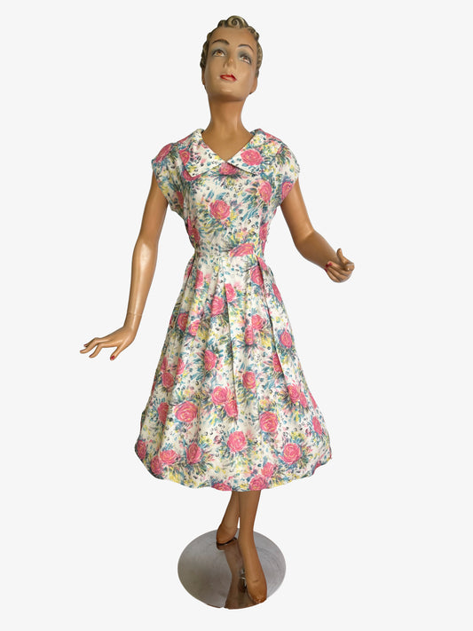 1950s Rayon Viscose Swing Dress | Size M