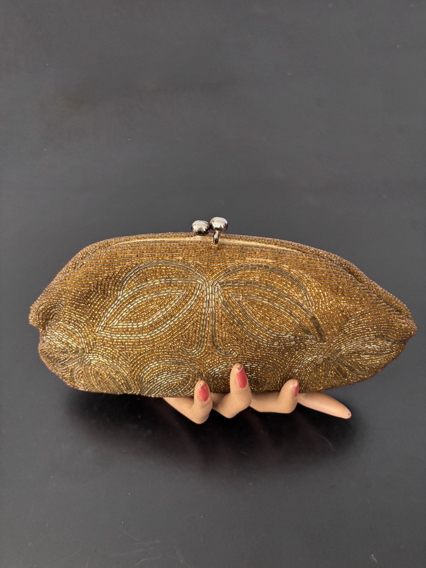1950s Gold Hand Beaded Evening Clutch Japan