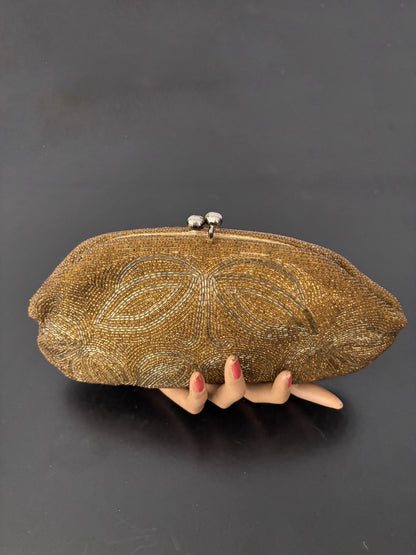 1950s Gold Hand Beaded Evening Clutch Japan