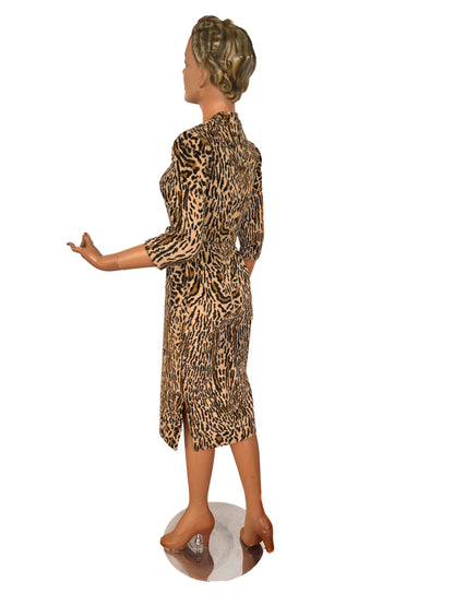 XS | 1950s Leopard Print Bombshell Wiggle Dress