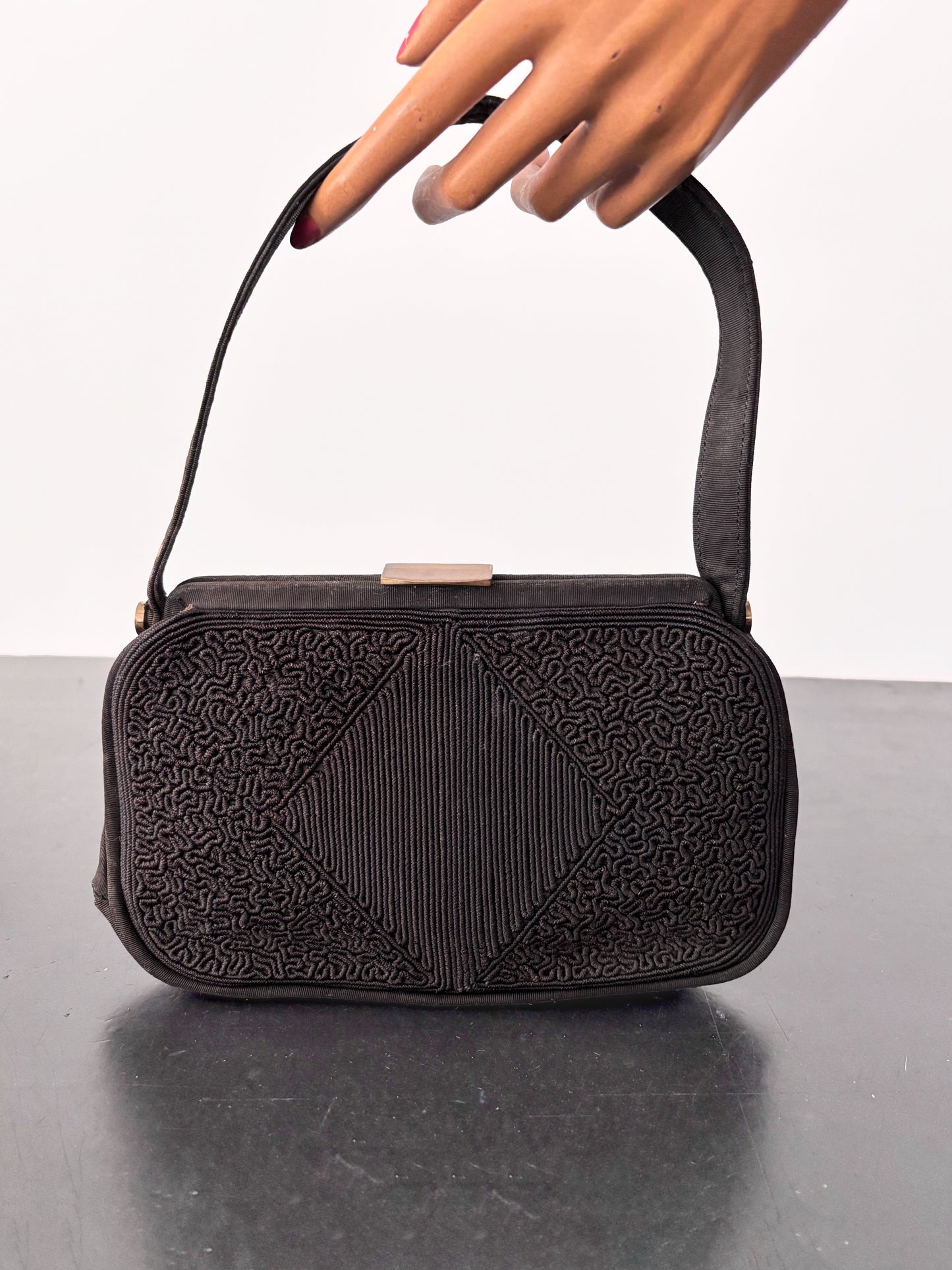 1940s Black Corded Evening Bag