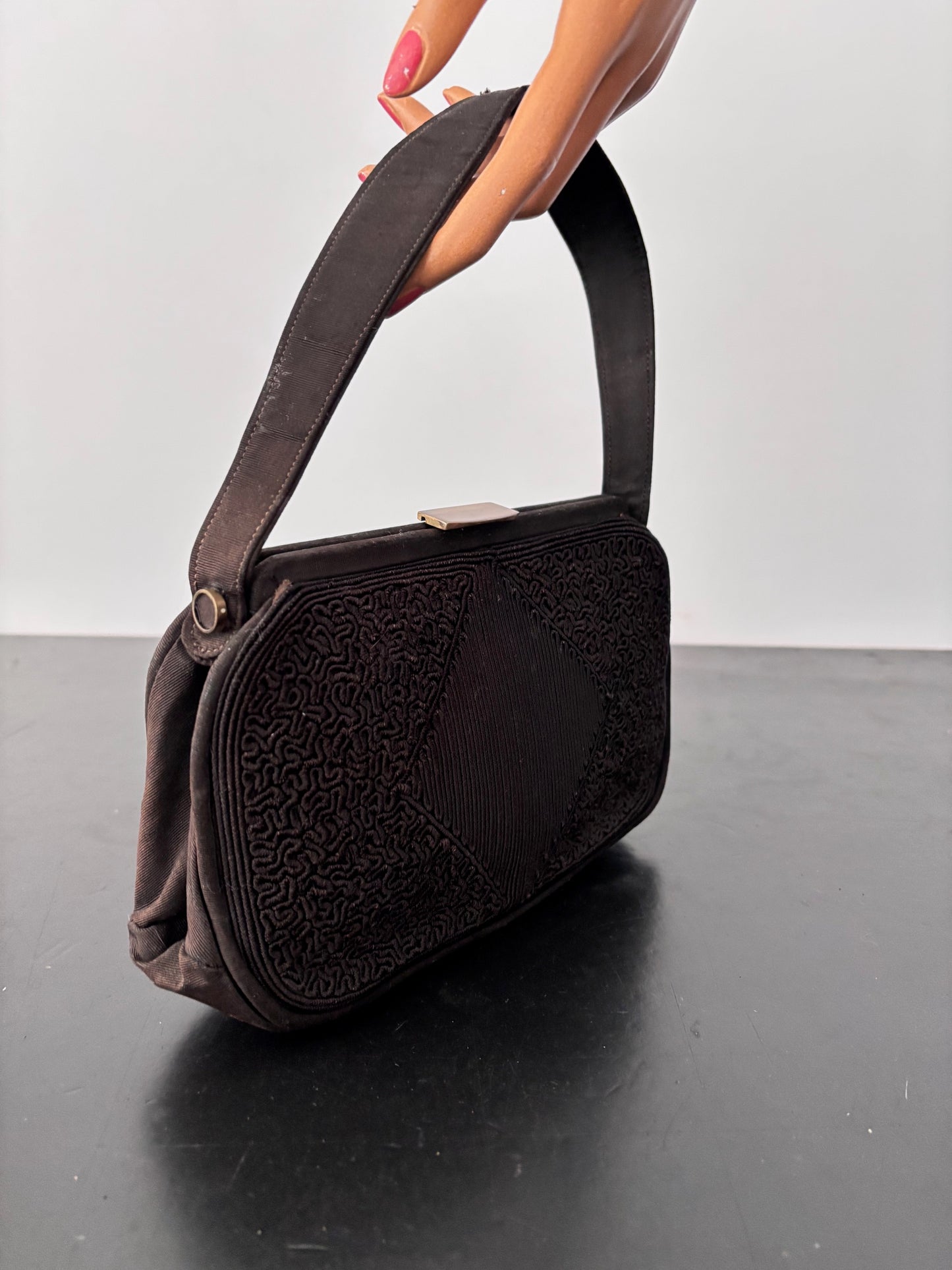 1940s Black Corded Evening Bag