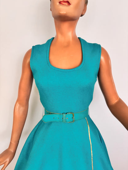 XXS/XS | 1950s Aqua Wool Felt Poodle Dress