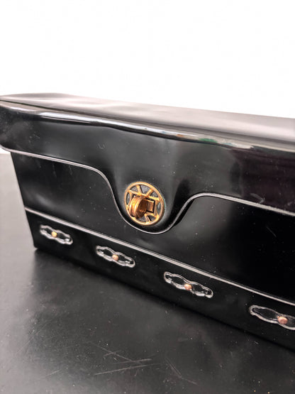 1960s Black Patent Box Handbag with Adjustable Handle