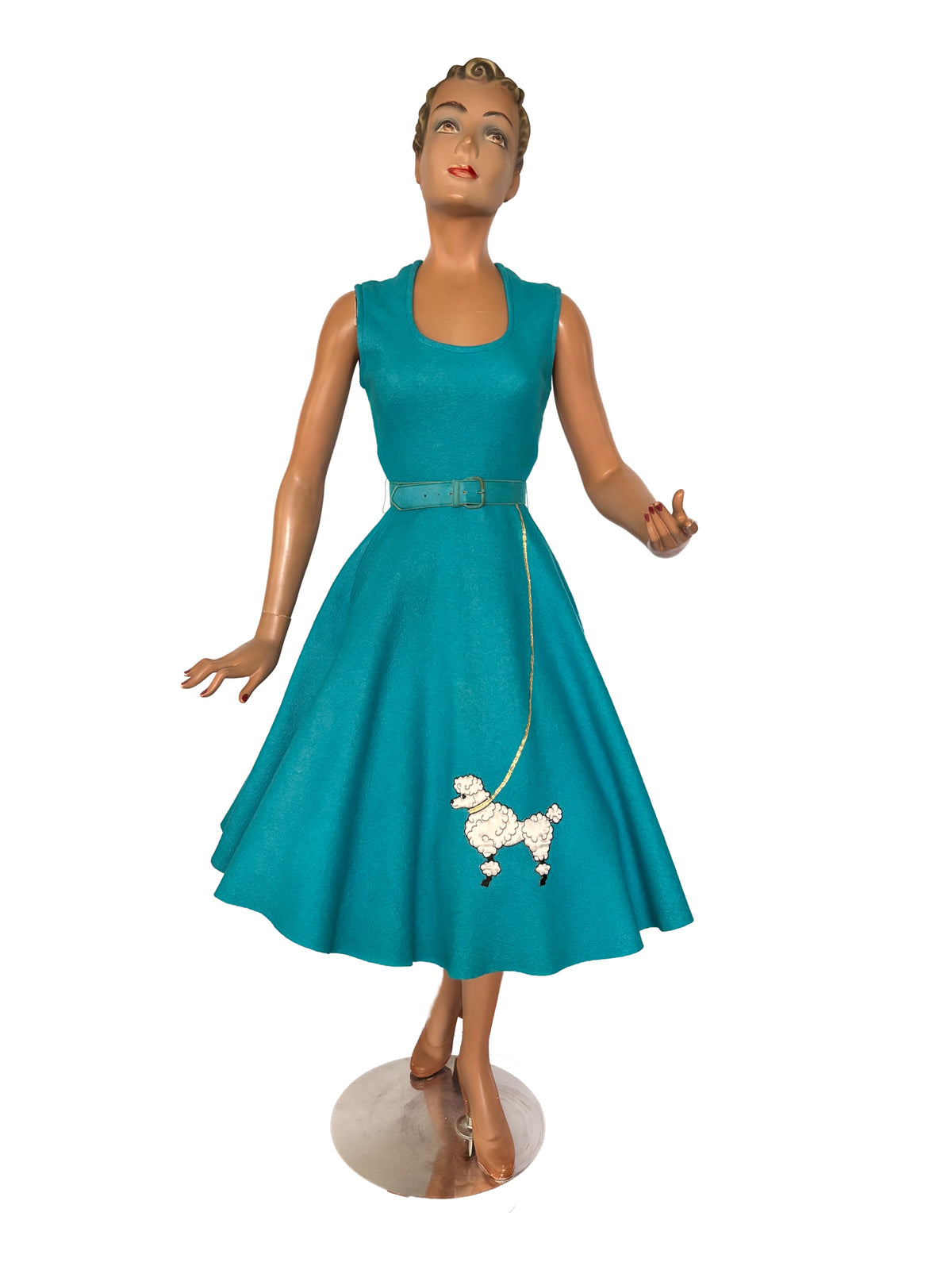 XXS/XS | 1950s Aqua Wool Felt Poodle Dress