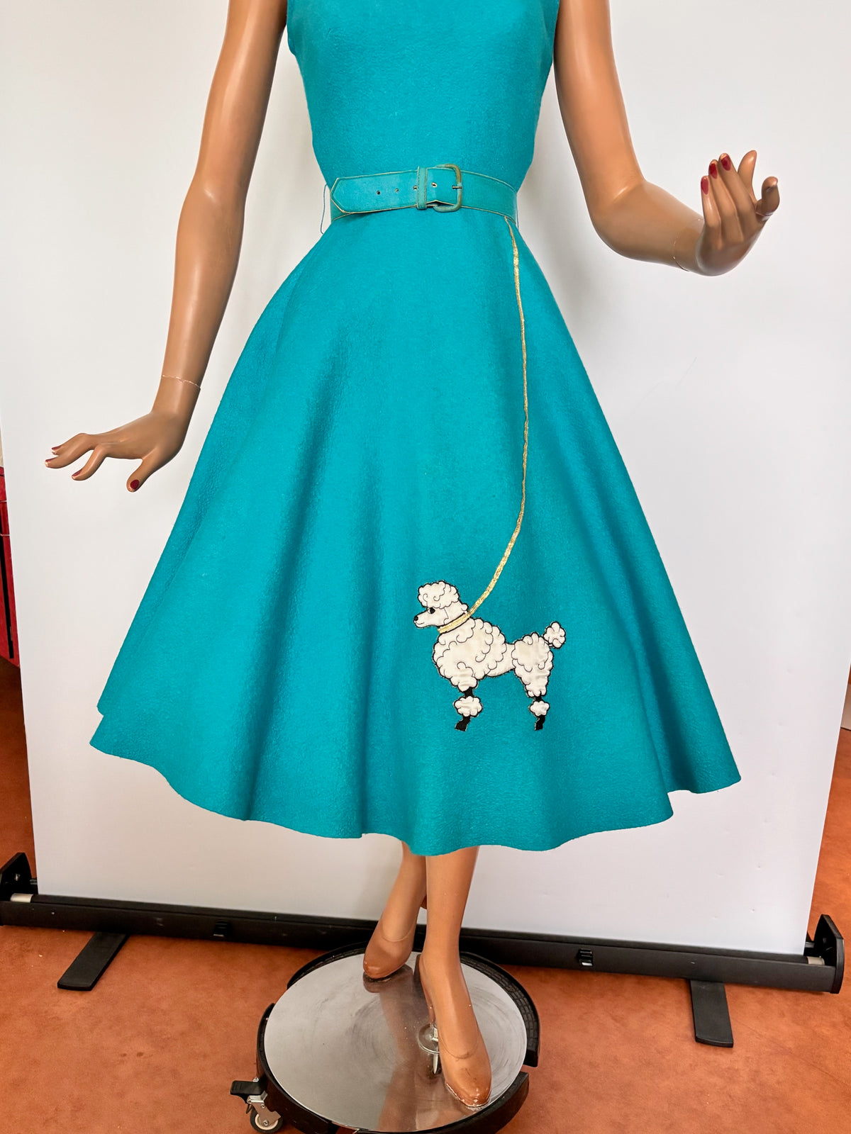 XXS/XS | 1950s Aqua Wool Felt Poodle Dress