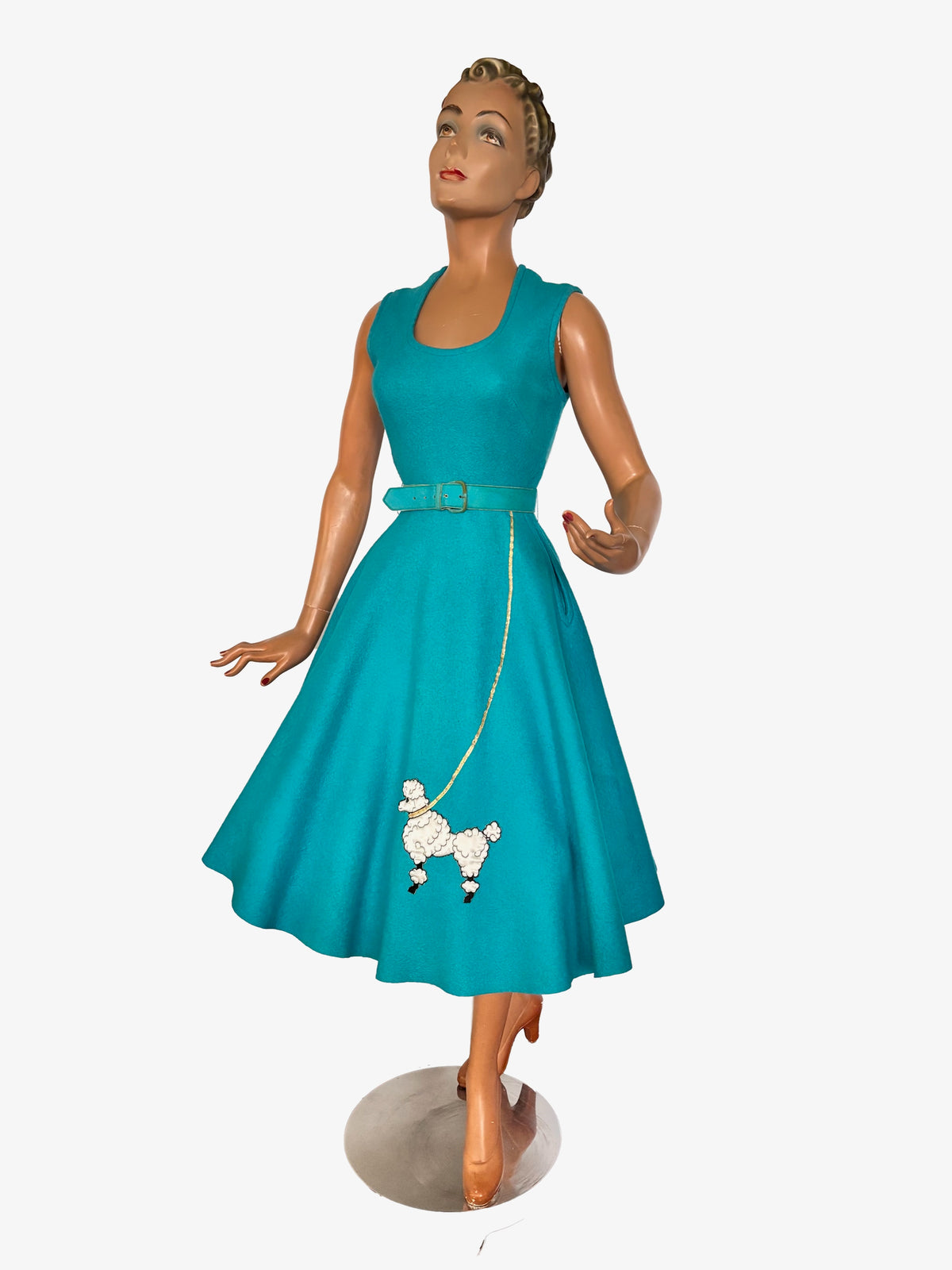 XXS/XS | 1950s Aqua Wool Felt Poodle Dress