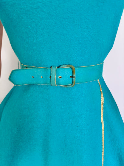 XXS/XS | 1950s Aqua Wool Felt Poodle Dress