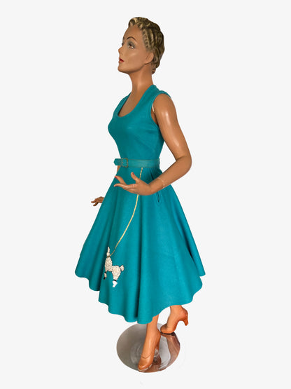 XXS/XS | 1950s Aqua Wool Felt Poodle Dress