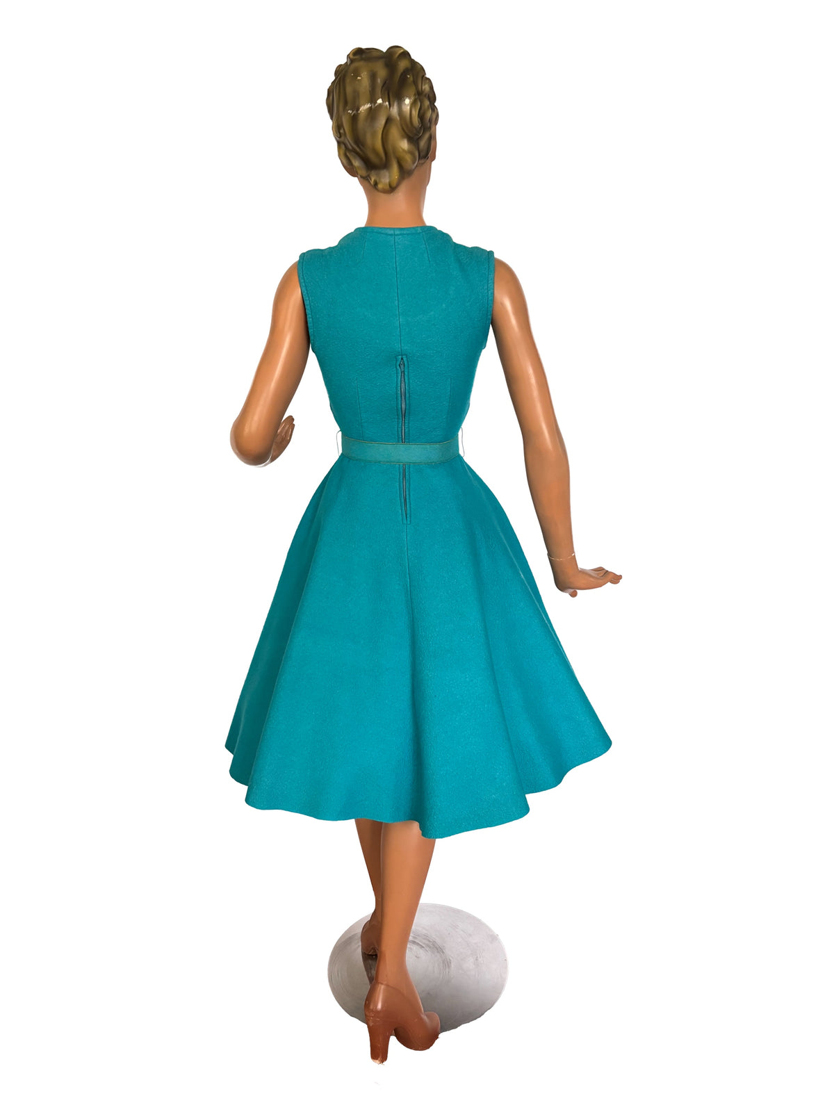 XXS/XS | 1950s Aqua Wool Felt Poodle Dress