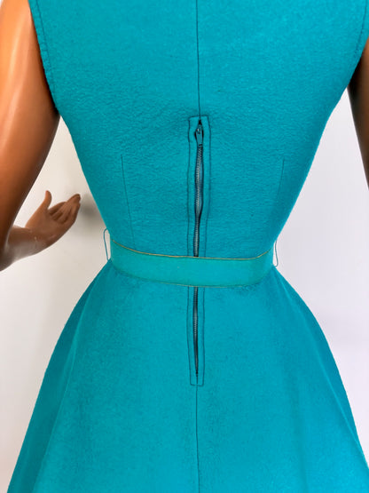 XXS/XS | 1950s Aqua Wool Felt Poodle Dress
