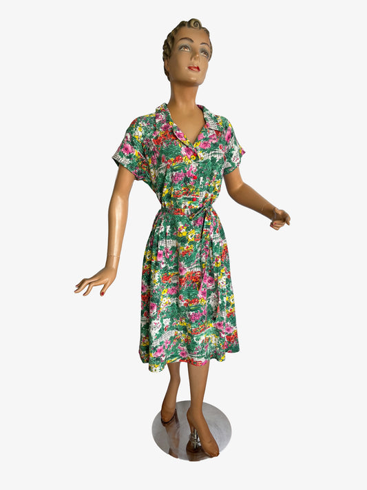 1950s Garden Print Day Dress | Size XXL