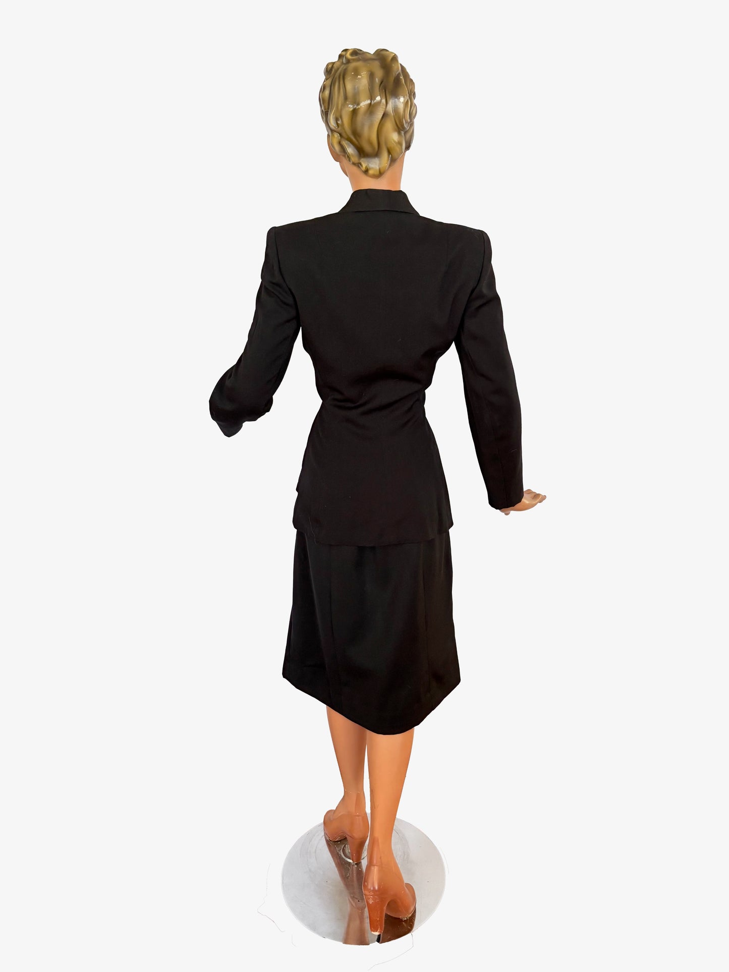 1940s Black Gabardine Suit | Jacket S, Skirt XS/S