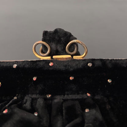 1950s/1960s Black Velvet Beaded Wristlet Bag | TPR Made In England