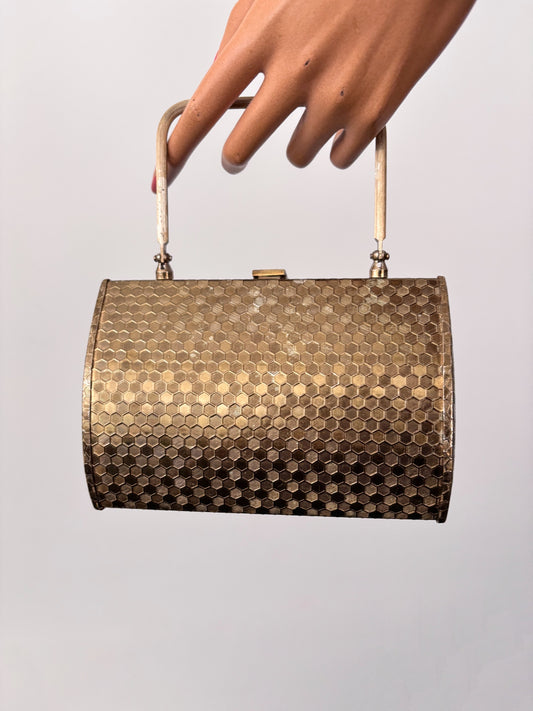 1950s Gold Tone Metal Walborg Evening Bag