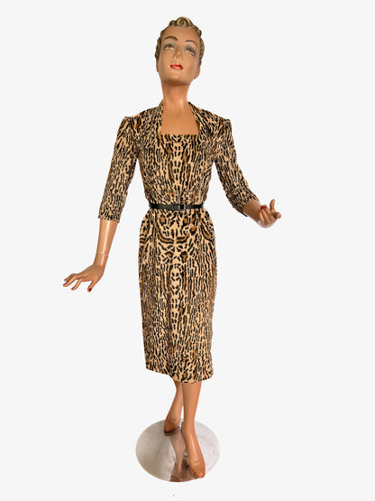 XS | 1950s Leopard Print Bombshell Wiggle Dress