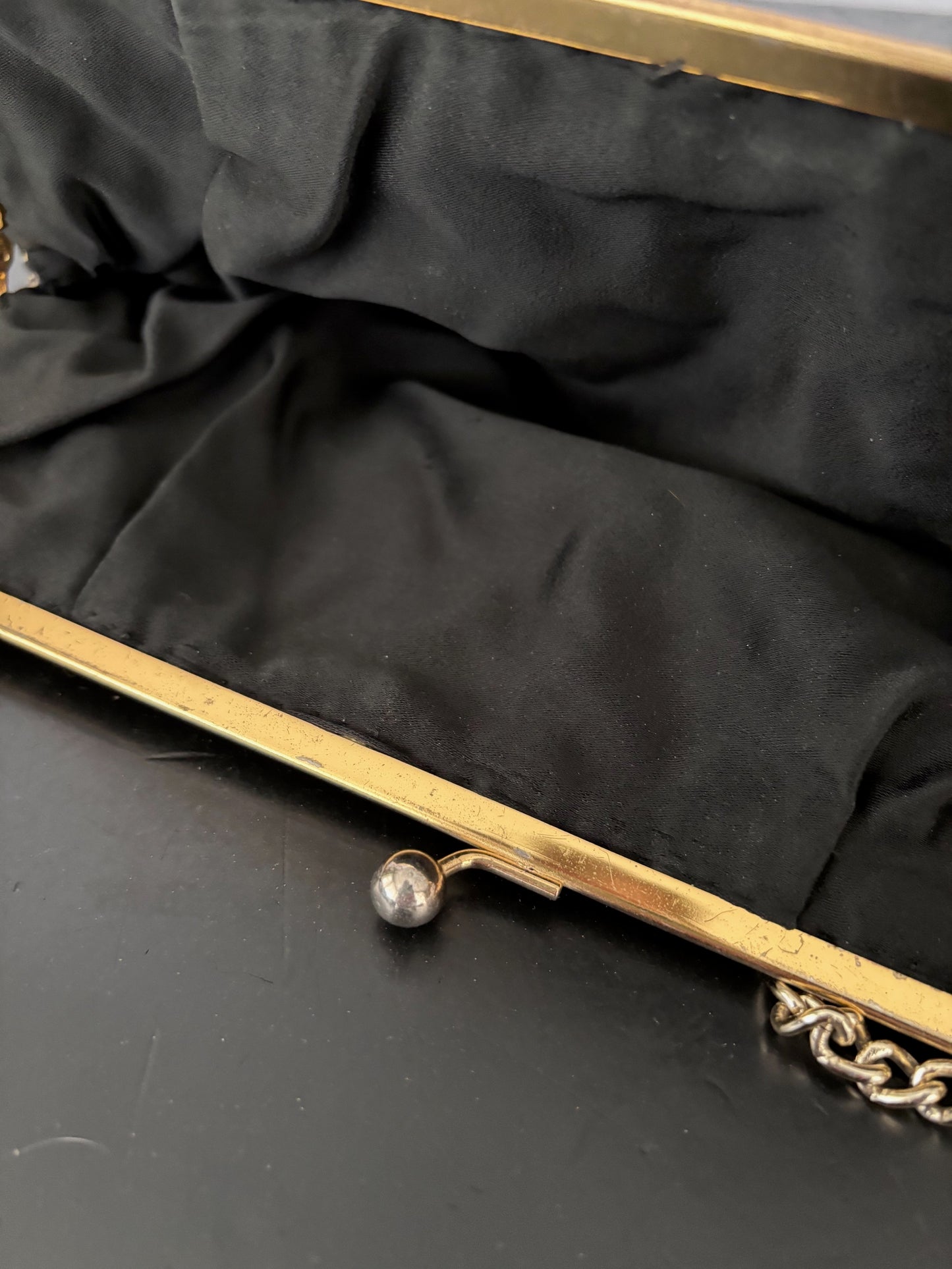 1950s Black And Yellow Wool Evening Bag With Chain Strap