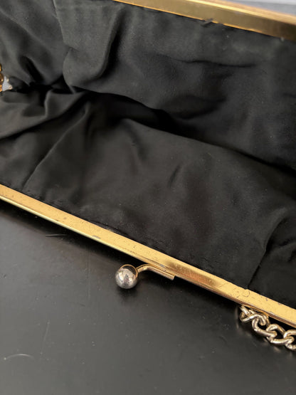 1950s Black And Yellow Wool Evening Bag With Chain Strap