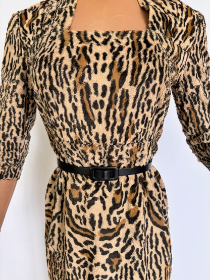XS | 1950s Leopard Print Bombshell Wiggle Dress