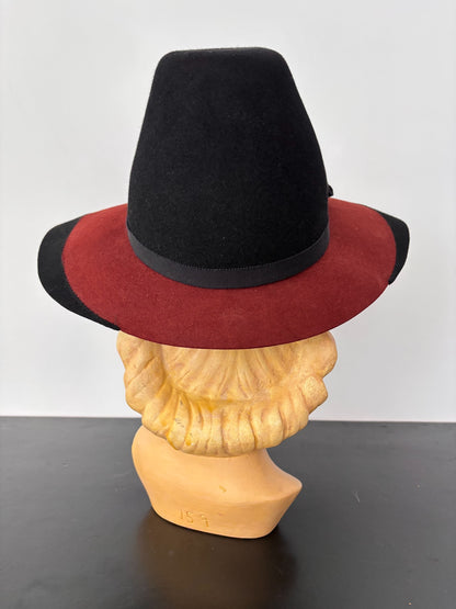 1940s Black and Brown Wide Brim Wool Felt Hat