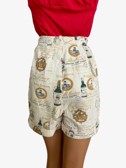 1950s Style Vintage Liquor Fabric Shorts | Size XS