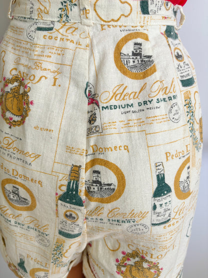 1950s Style Vintage Liquor Fabric Shorts | Size XS