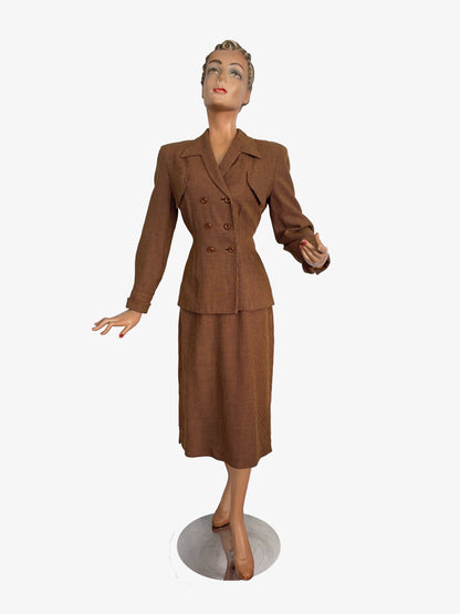 Jacket M, Skirt XS | 1940s Houndstooth Wool Gabardine Suit