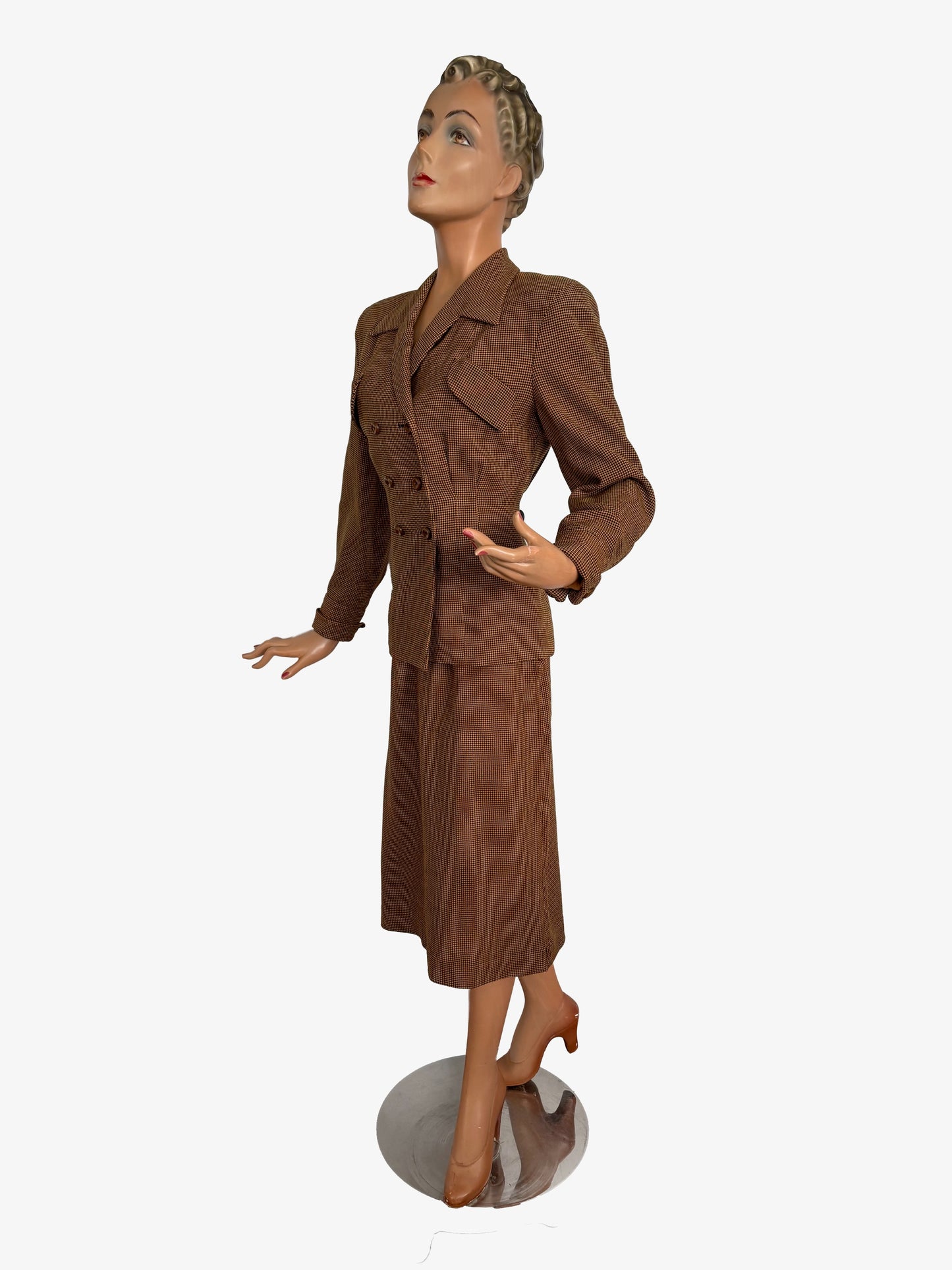 Jacket M, Skirt XS | 1940s Houndstooth Wool Gabardine Suit